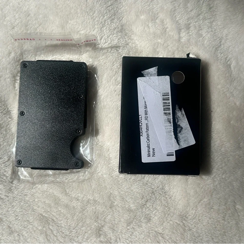 NEW BLACK Minimalist Carbon Pattern Wallet With Money Clip